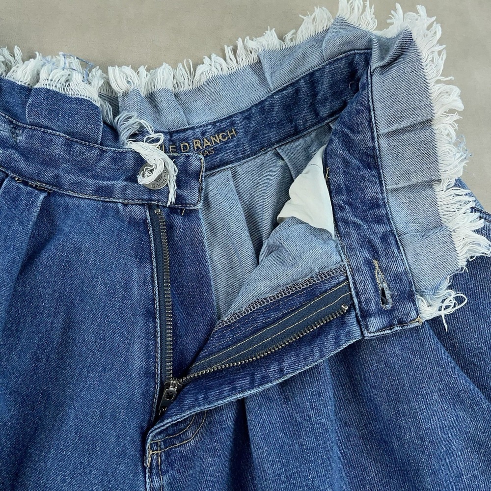 Double D Ranchwear Denim Tiered Prairie Skirt Women's 6 Western Boho Frayed Hem - Picture 4 of 11